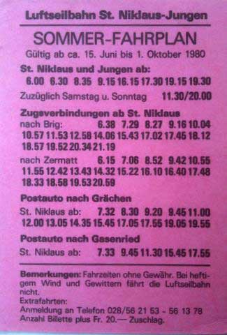 Erster Fahrplan 1980 Erster Fahrplan 1980